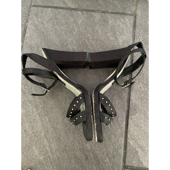 Vintage 90’s Chunky Strappy Heels Shoes Block Heel Black Funky Disco US 7.5 - Picture 9 of 12